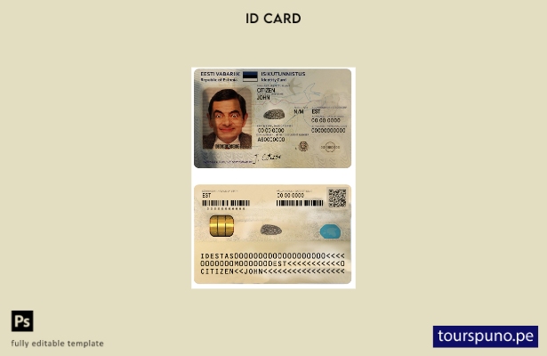 Plantilla de identificación de Estonia ( presente) lista para imprimir